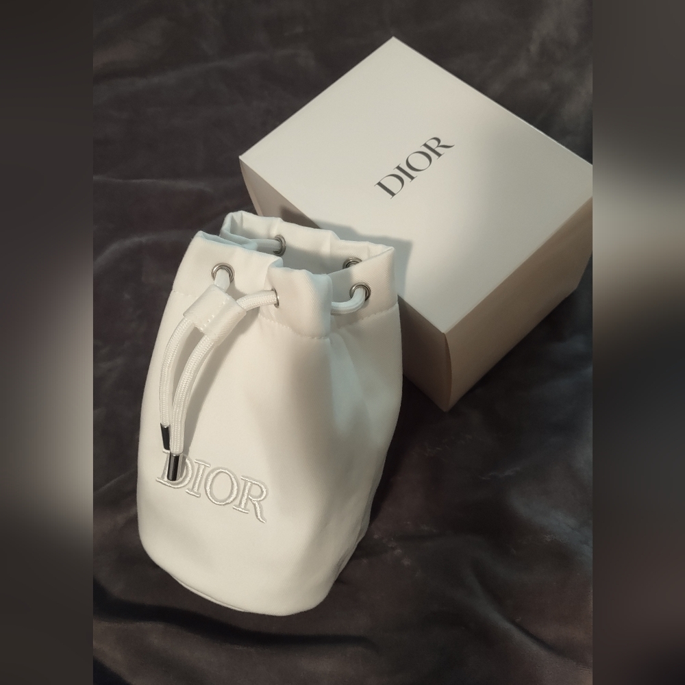 Christian DIOR White Lyocell Drawstring Cosmetic Bag